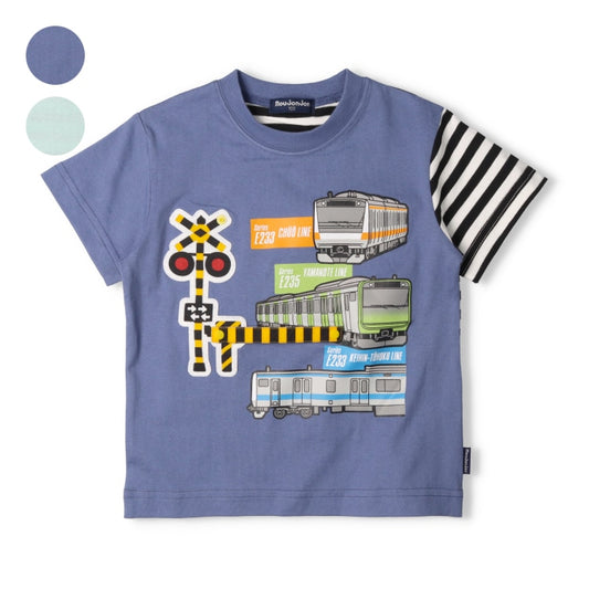 Japanese Moujonjon children's clothing on the line tram cutting top 90-120cm boys' summer TOPS railway series 