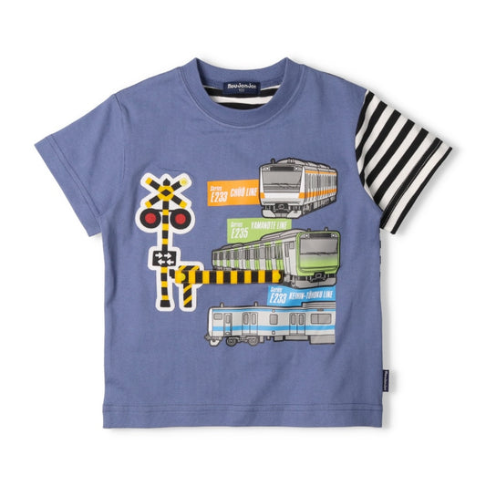 Japanese Moujonjon children's clothing on the line tram cutting top 90-120cm boys' summer TOPS railway series 