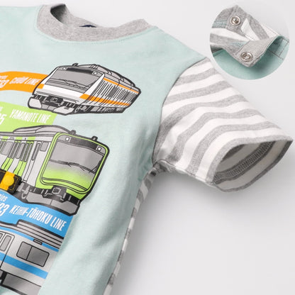 Japanese Moujonjon children's clothing on the line tram cutting top 90-120cm boys' summer TOPS railway series 