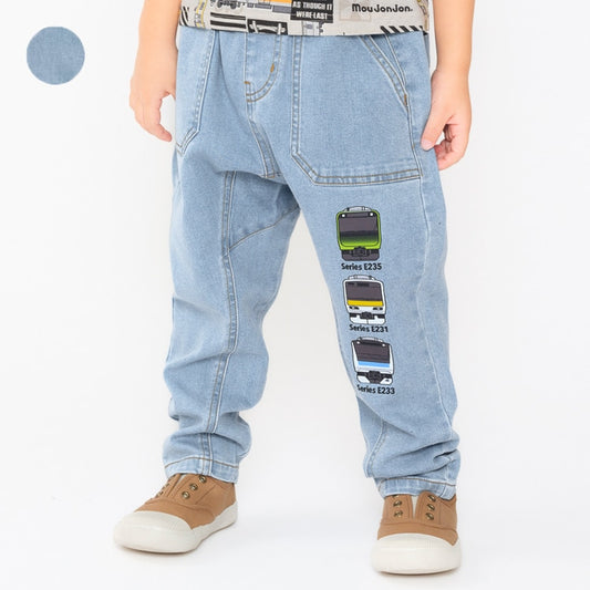 Japanese Moujonjon Children's Clothing: Train Line Denim Pants 90-140cm Boys Summer PANTS Railway Series 