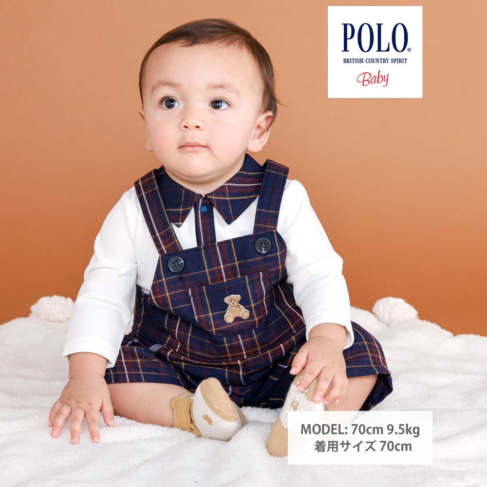 日本童裝  SLAP SLIP x POLO BCS polo連衣及吊帶連體褲套裝 70-80cm 男童款 初生嬰兒 秋季 Jumpsuit