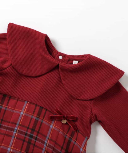 日本童裝 apres les cours 披肩格紋連身裙 80-140cm 女童款 冬季 DRESSES 聖誕紅/新年紅