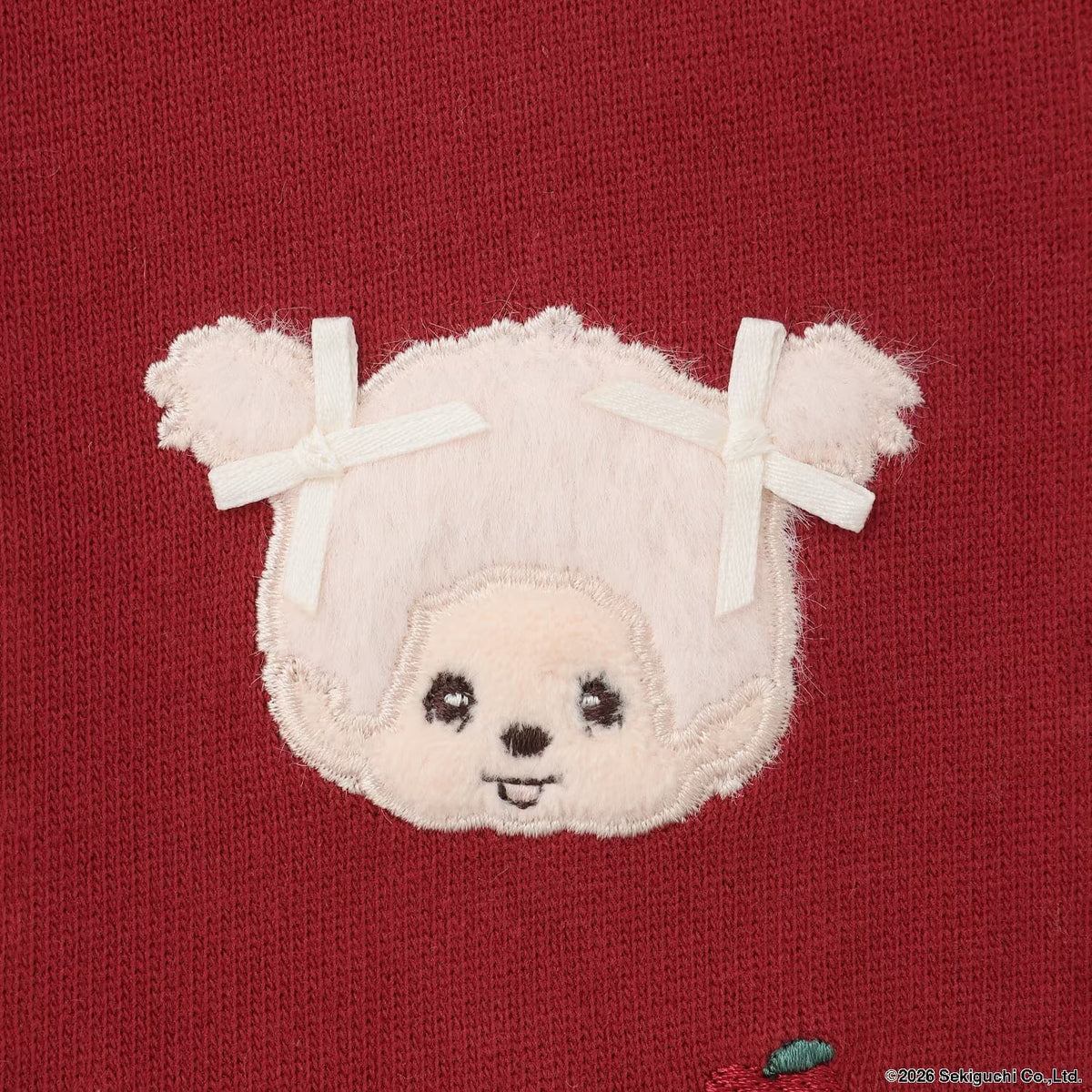 日本童裝 pe#main x Monchhichi 毛毛刺繡圖案上衣 80-130cm 女童款 秋季 TOPS 聖誕紅/新年紅