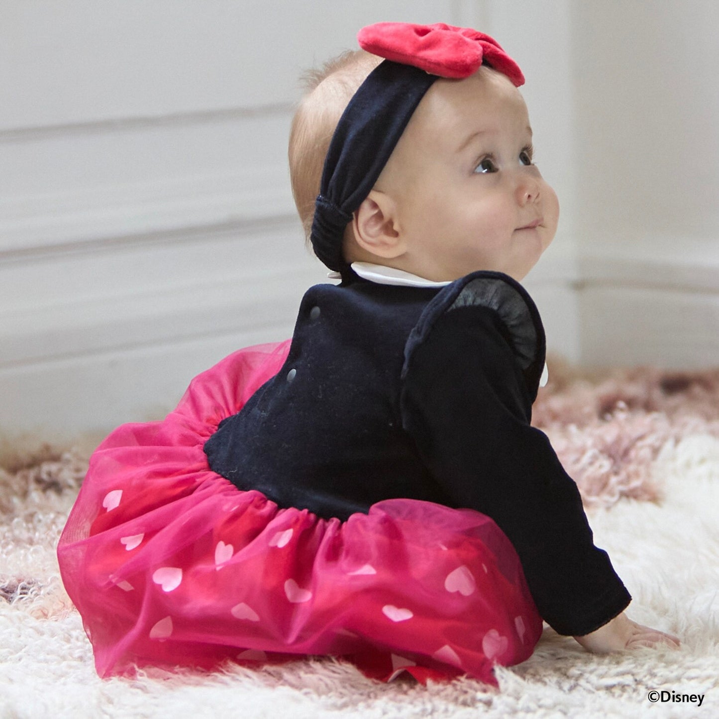 日本童裝 pe#main x Disney 拼接網紗連衣 70-80cm 女童款 初生嬰兒 秋季 Jumpsuit