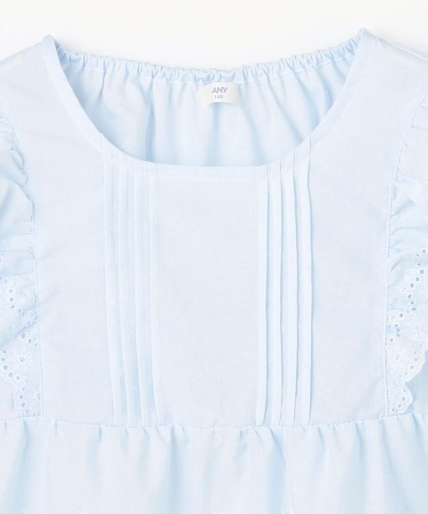 日本童裝 aF#a325 接觸冷感 蕾絲小飛袖刺繡上衣 90-150cm 女童款 夏季 TOPS
