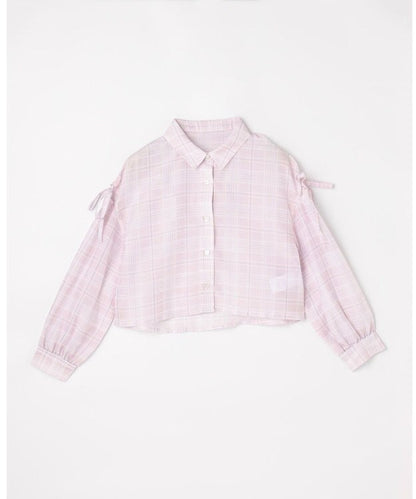 日本童裝 aF#a325 薄透格子襯衫 110-160cm 女童款 夏季 OUTERWEAR