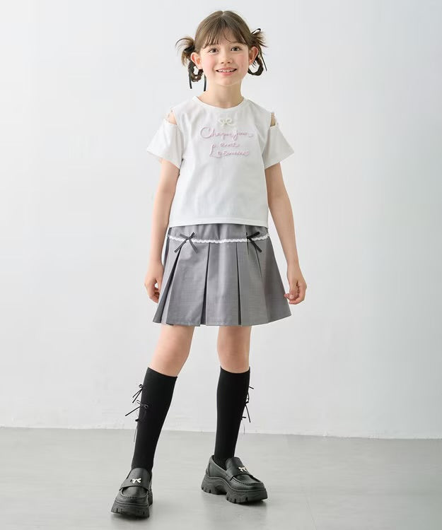 日本童裝 aF#a325 露肩刺繡上衣 110-160cm 女童款 夏季 TOPS
