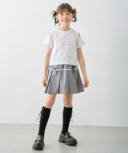 日本童裝 aF#a325 露肩刺繡上衣 110-160cm 女童款 夏季 TOPS