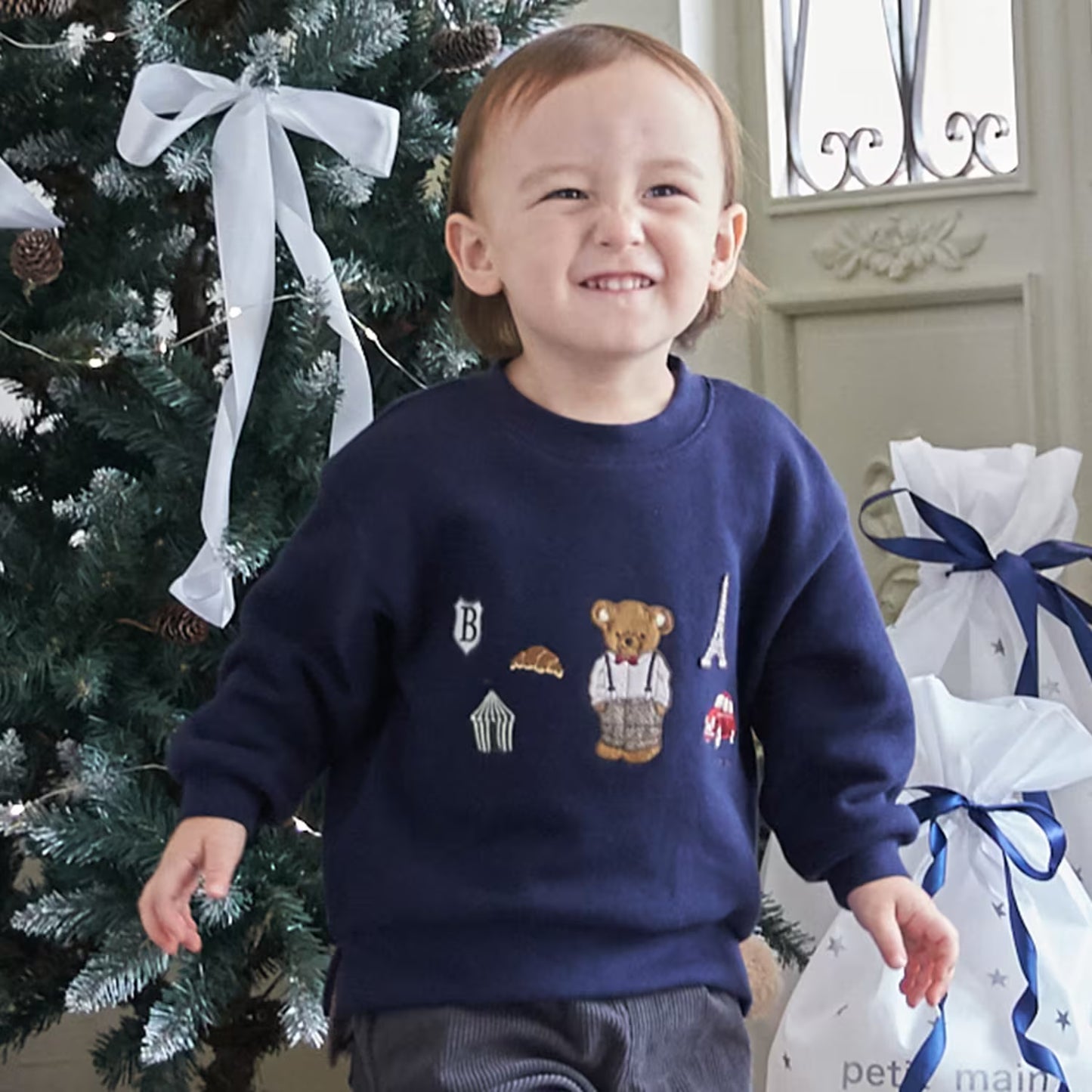 日本童裝 pe#main 假兩件熊仔衛衣 80-130cm 男童款 冬季 TOPS