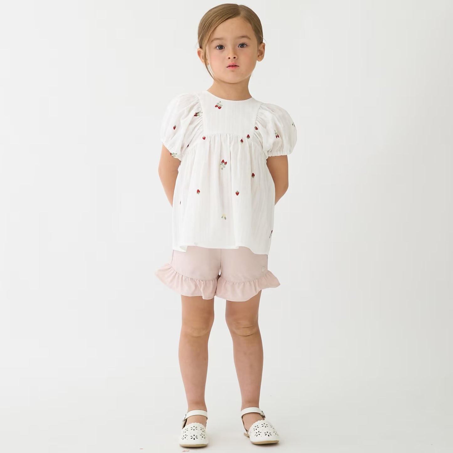 日本童裝 pe#main 士多啤梨刺繡泡芙袖上衣 80-130cm 女童款 夏季 TOPS