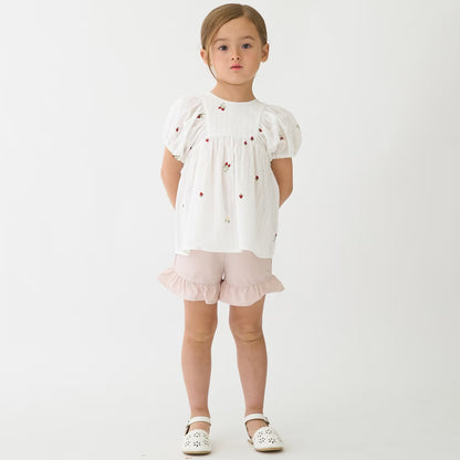 日本童裝 pe#main 士多啤梨刺繡泡芙袖上衣 80-130cm 女童款 夏季 TOPS