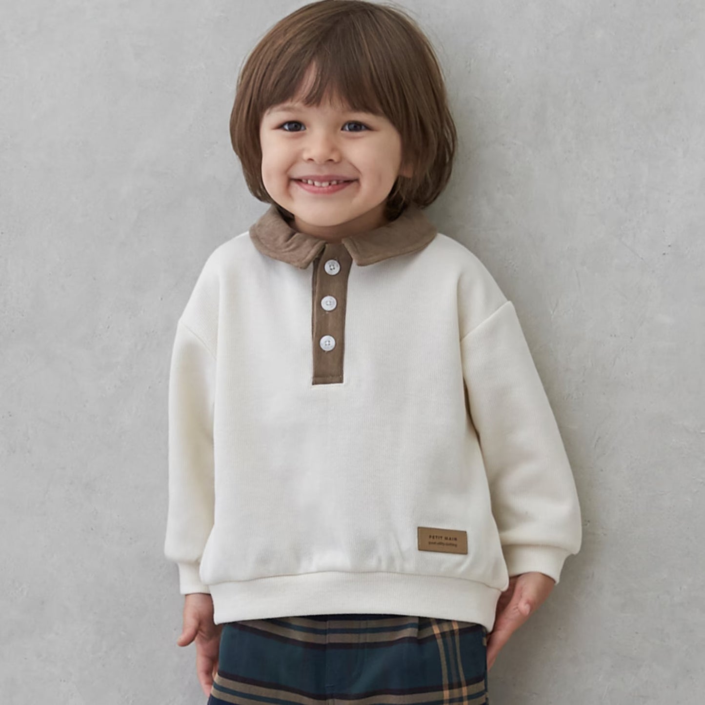 日本童裝 pe#main 抓毛翻領衛衣 90-130cm 男童款 冬季 TOPS