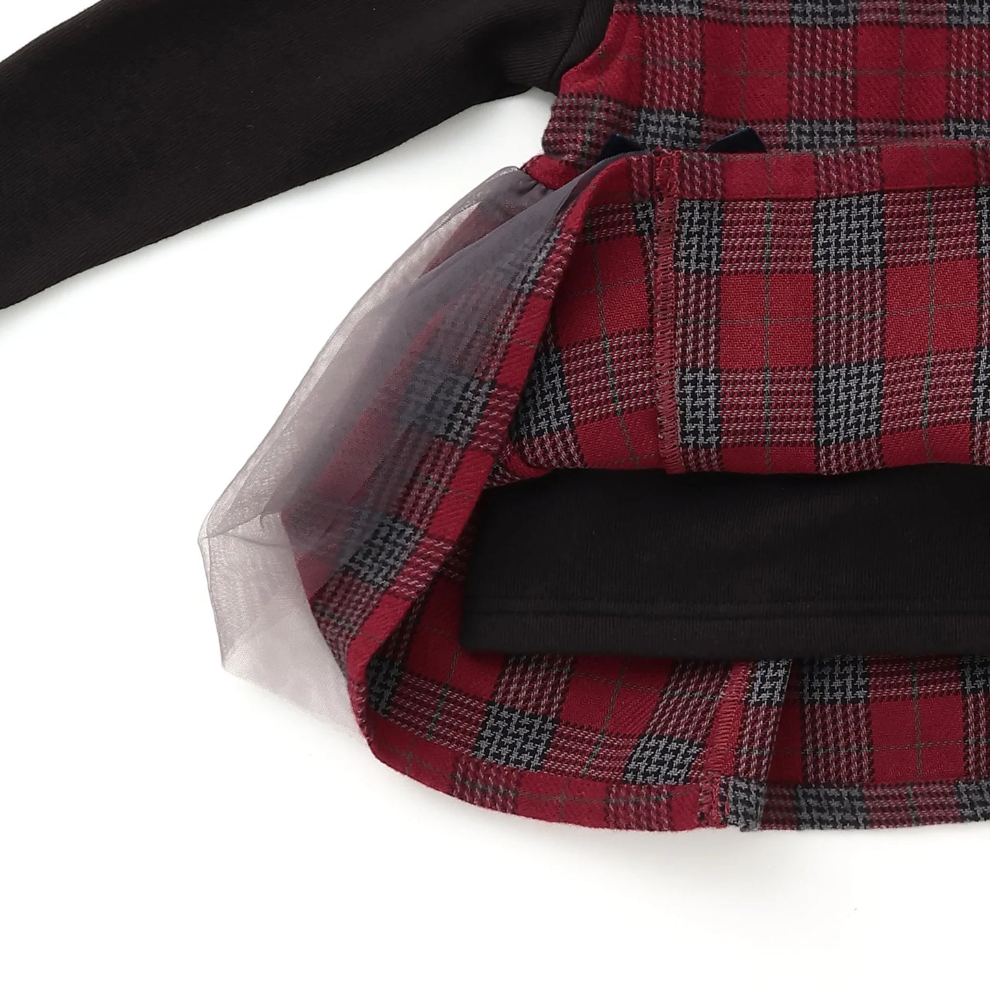 日本童裝 pe#main 假兩件蝴蝶結花邊上衣 80-130cm 女童款 冬季 TOPS 聖誕紅/新年紅