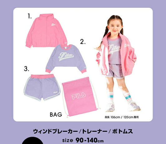 BDL x FILA Special Edition 3-Piece Set with Sports Backpack (90-140cm) for Girls Spring/Summer: TOPS PANTS OUTERWEAR 