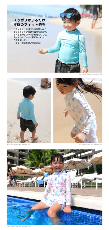 Directly from Japan, this long-sleeved, dual-use swimsuit top offers 98% UV protection, UPF50+ protection, chlorine resistance, quick drying, and lightweight. 80-150cm. Summer swimsuits for boys and girls. 