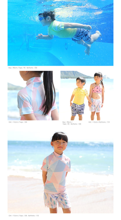Directly from Japan, this short-sleeved, dual-use swimsuit top offers 98% UV protection, UPF50+ protection, chlorine resistance, quick drying, and lightweight. 80-150cm. Summer swimsuits for boys and girls. 