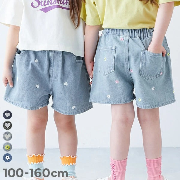 日本童裝 dev!rock 愛心花朵刺繡牛仔短褲 100-160cm 女童款 夏季 PANTS