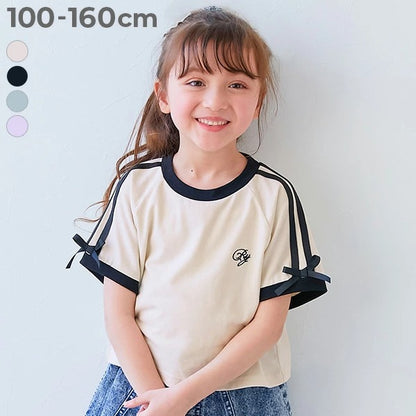 日本童裝 dev!rock 側緞帶條紋上衣 100-160cm 女童款 夏季 TOPS