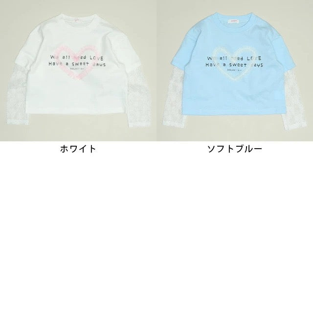 日本童裝 BDL 假兩件蕾絲袖上衣 90-140cm 女童款 夏季 TOPS