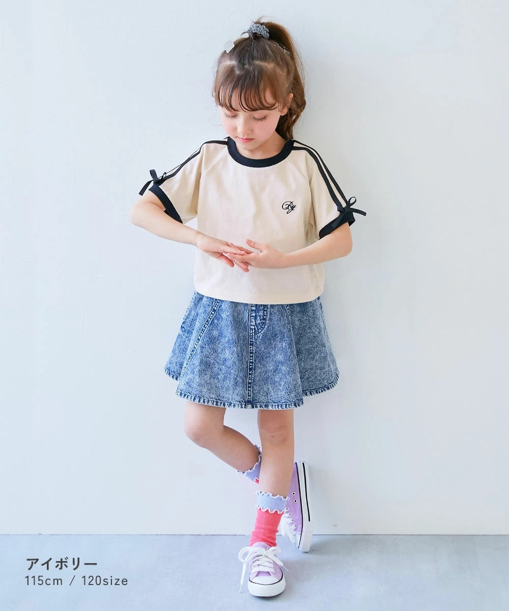 日本童裝 dev!rock 側緞帶條紋上衣 100-160cm 女童款 夏季 TOPS