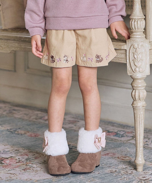 日本童裝 aF#a325 貓咪刺繡燈芯絨短褲 110-160cm 女童款 冬季 PANTS