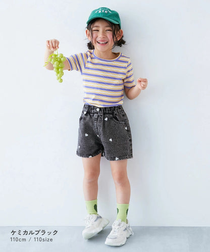 日本童裝 dev!rock 愛心花朵刺繡牛仔短褲 100-160cm 女童款 夏季 PANTS