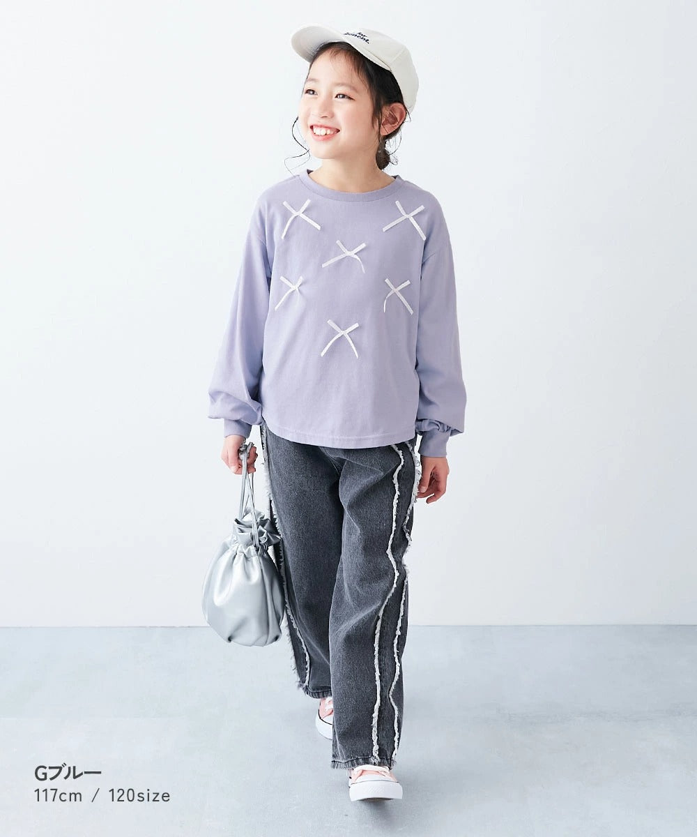 日本童裝 dev!rock 緞帶長袖上衣 100-160cm 女童款 TOPS 春季