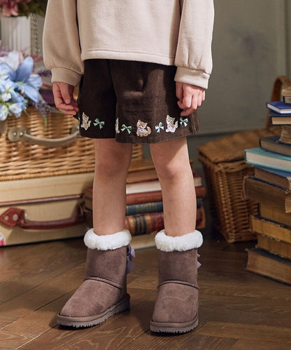 日本童裝 aF#a325 貓咪刺繡燈芯絨短褲 110-160cm 女童款 冬季 PANTS