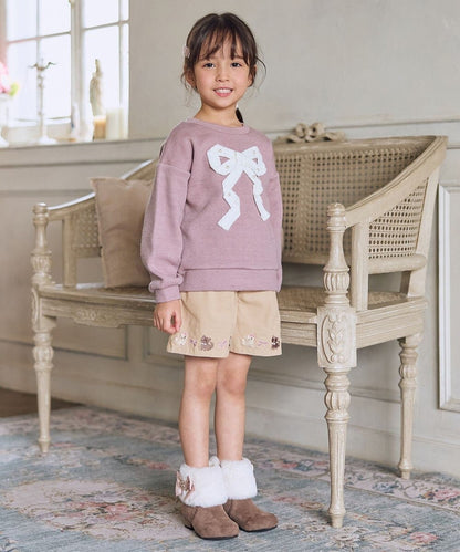 日本童裝 aF#a325 貓咪刺繡燈芯絨短褲 110-160cm 女童款 冬季 PANTS