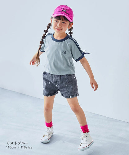 日本童裝 dev!rock 側緞帶條紋上衣 100-160cm 女童款 夏季 TOPS