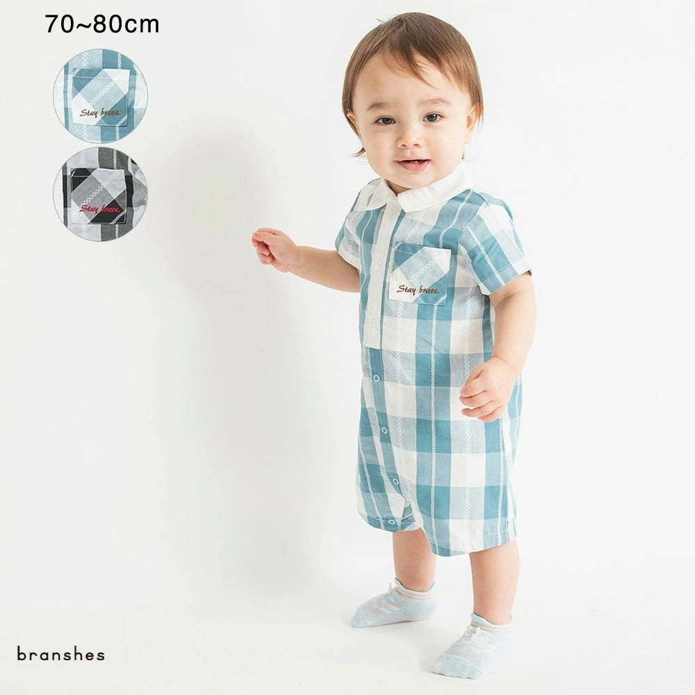 日本童裝 Branshes 格紋連衣 70-80cm 男童款 初生嬰兒 夏季 Jumpsuit