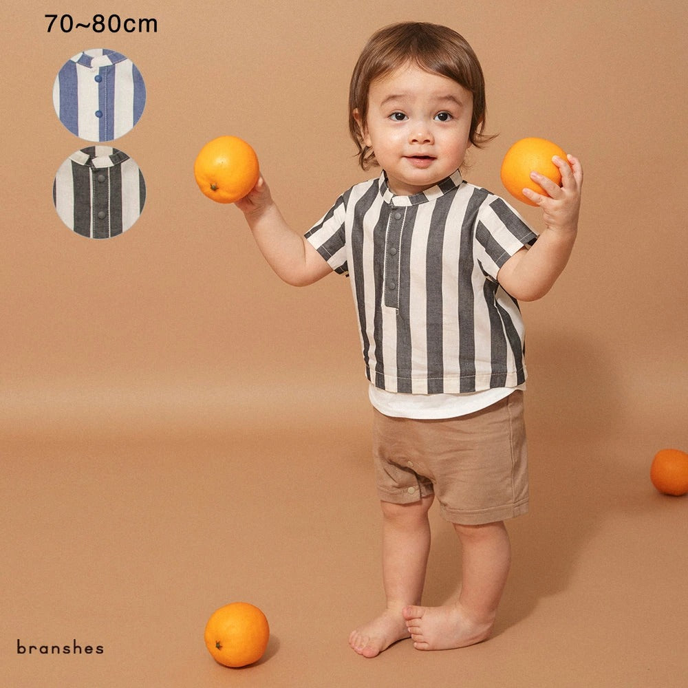日本童裝 Branshes 染色條紋連衣 70-80cm 男童款 初生嬰兒 夏季 Jumpsuit