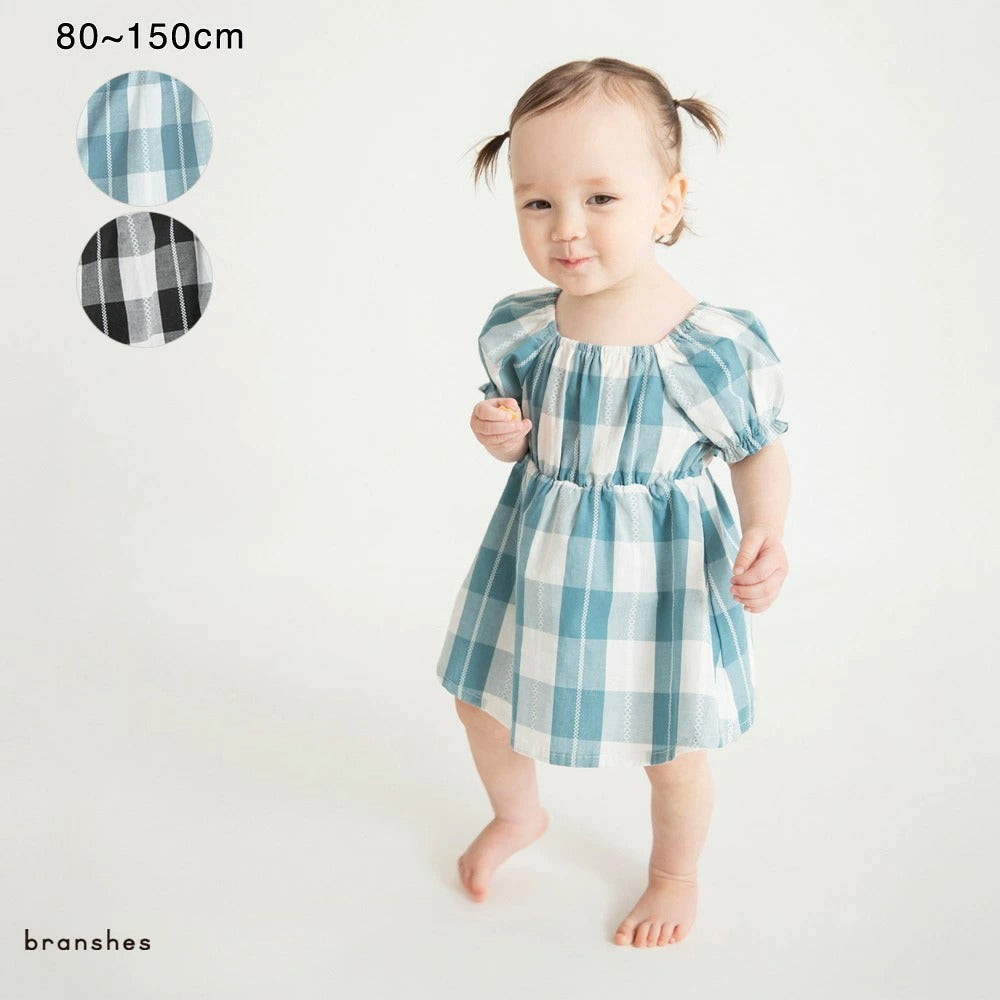 日本童裝 Branshes 格紋連衣 70-80cm 女童款 初生嬰兒 夏季 Jumpsuit