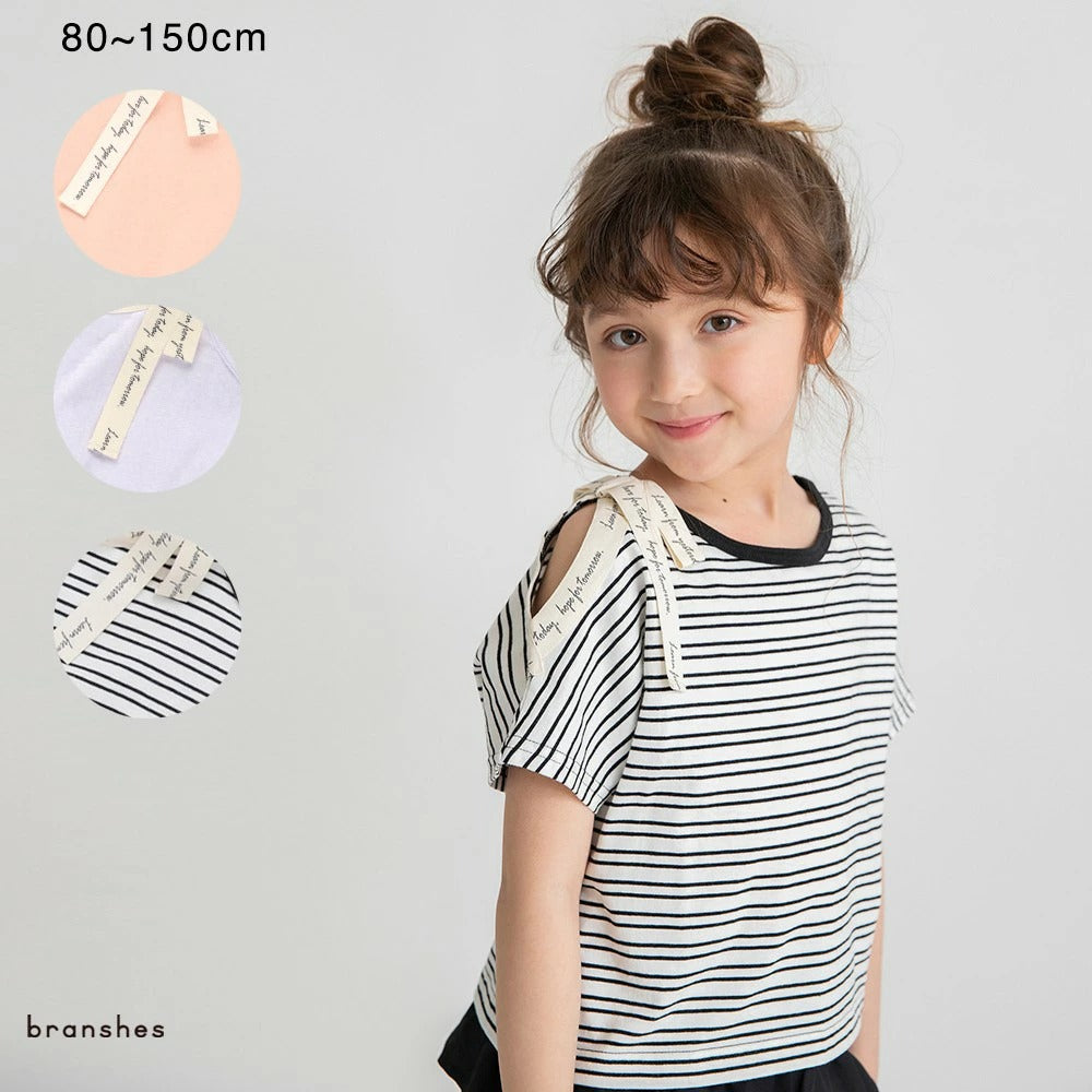 日本童裝 Branshes 蝴蝶結露肩上衣 80-150cm 女童款 夏季 TOPS