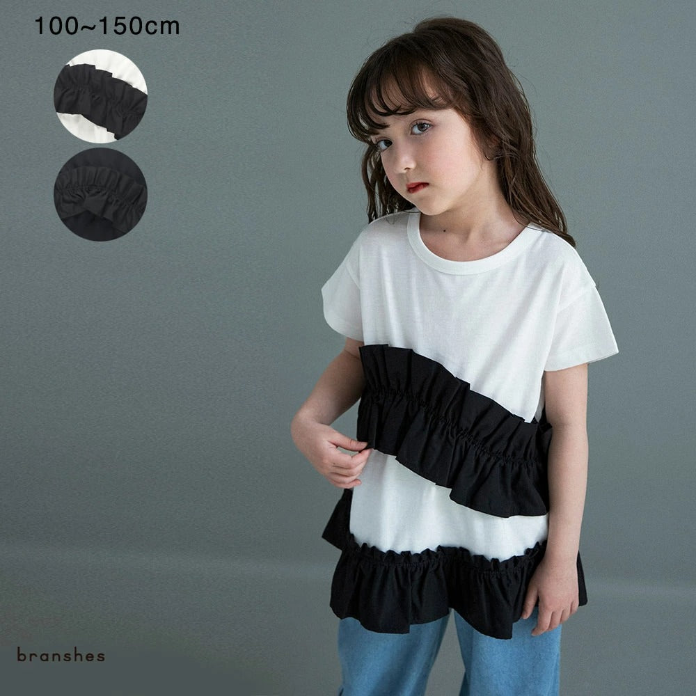 日本童裝 Branshes褶皺荷葉邊上衣 100-150cm 女童款 夏季 TOPS