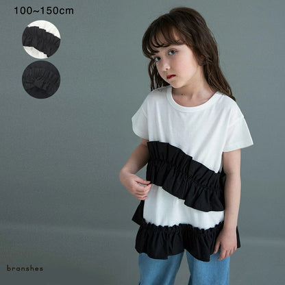 日本童裝 Branshes褶皺荷葉邊上衣 100-150cm 女童款 夏季 TOPS
