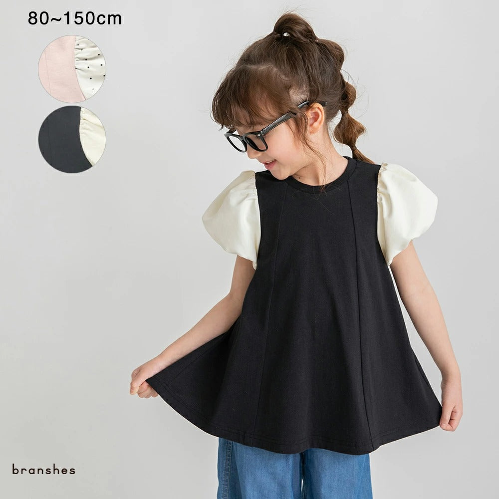 日本童裝 Branshes 泡泡袖裙邊上衣 80-150cm 女童款 夏季 TOPS