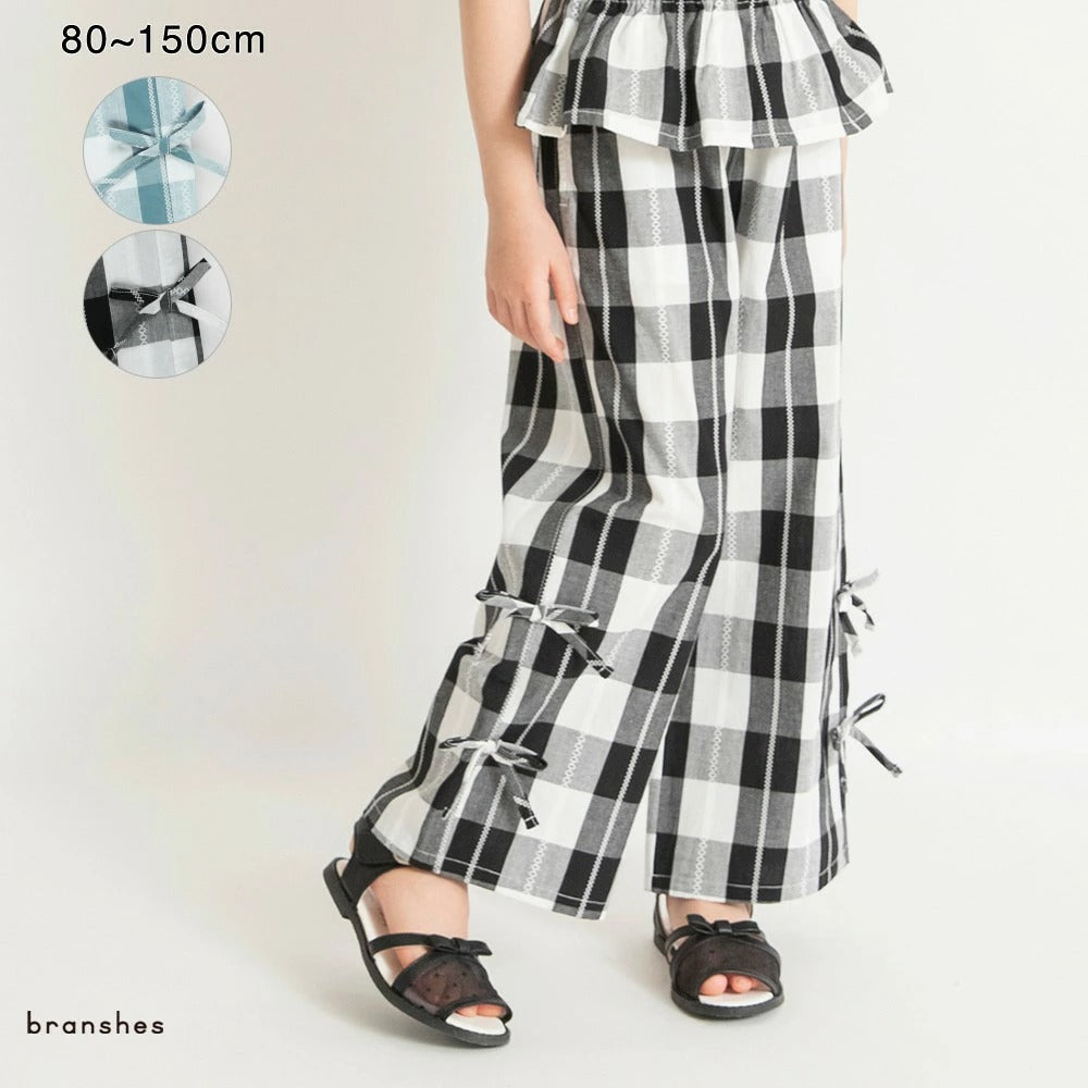 日本童裝 Branshes 格紋緞帶長褲 80-150cm 女童款 夏季 PANTS