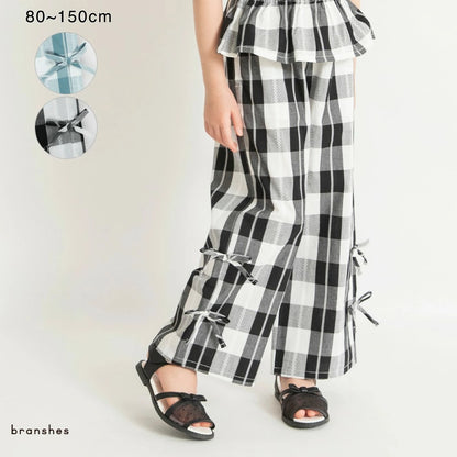 日本童裝 Branshes 格紋緞帶長褲 80-150cm 女童款 夏季 PANTS