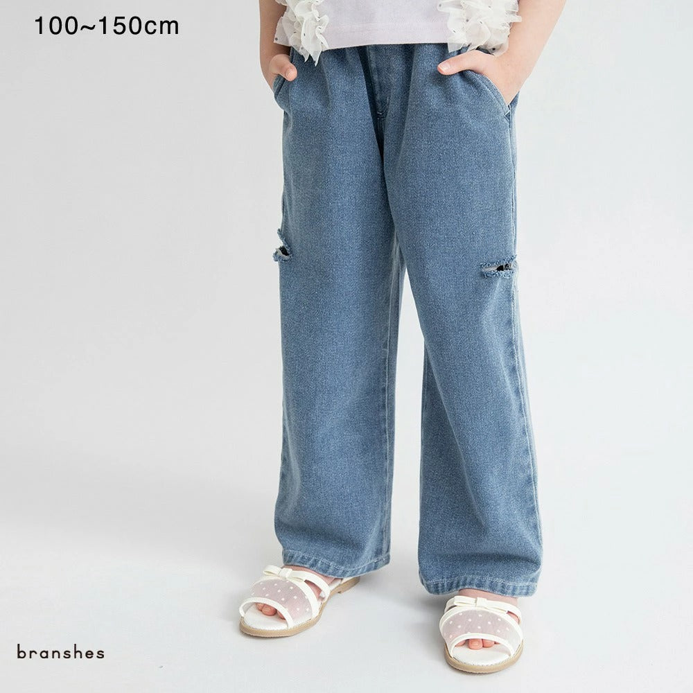 日本童裝 Branshes 鏤空牛仔褲 100-150cm 女童款 夏季 PANTS