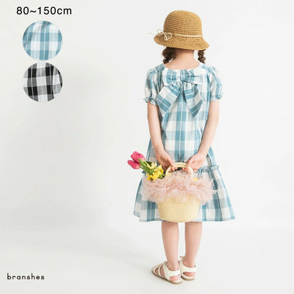 日本童裝 Branshes 格紋蝴蝶結連身裙 80-150cm 女童款 夏季 DRESSES