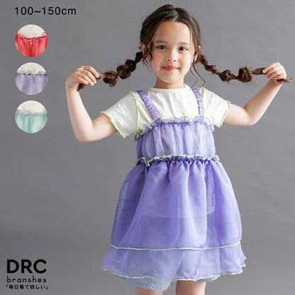 日本童裝 Branshes 透薄紗吊帶裙+短袖上衣套裝 100-150cm 女童款 夏季 TOPS DRESSES