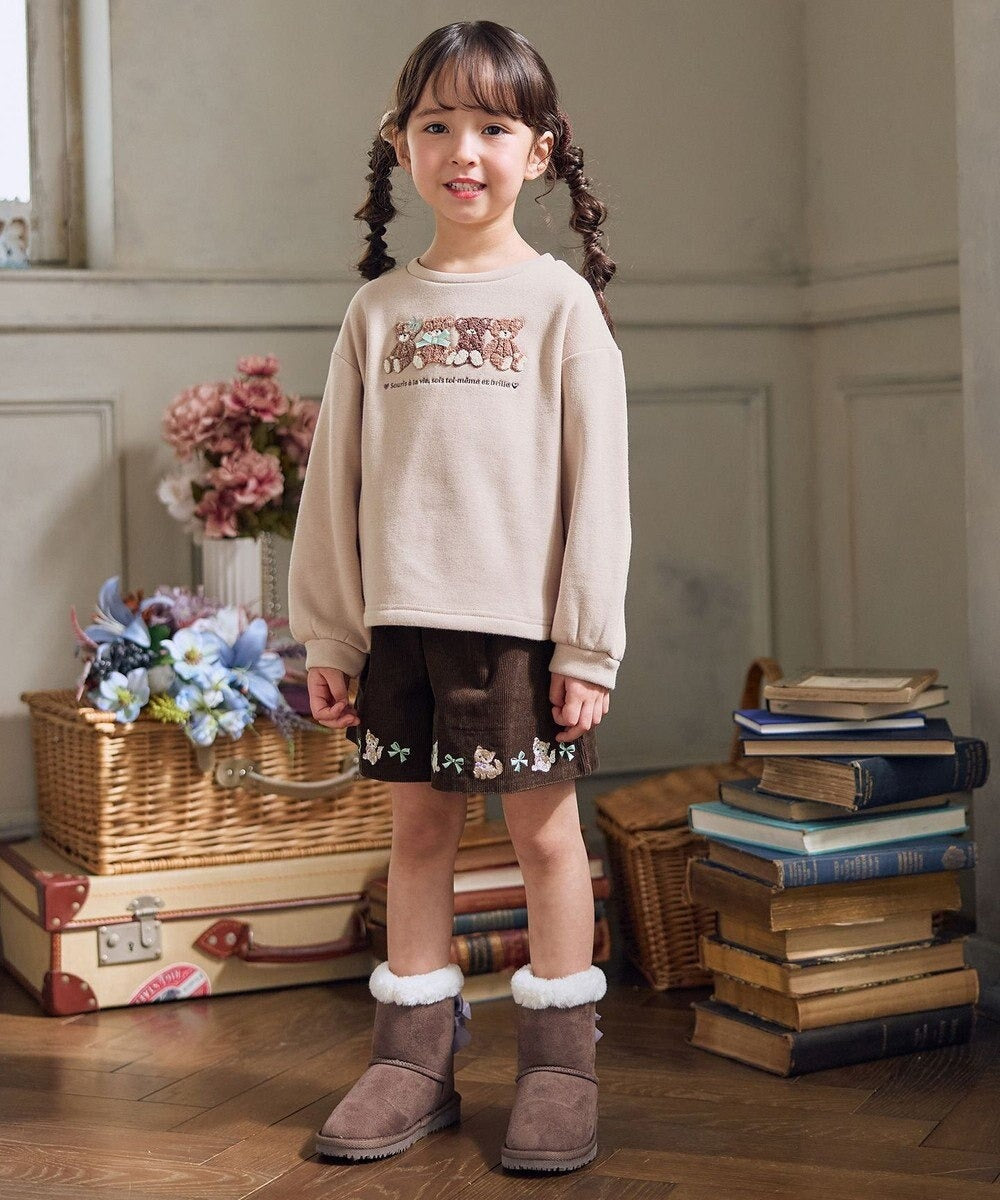 日本童裝 aF#a325 貓咪刺繡燈芯絨短褲 110-160cm 女童款 冬季 PANTS