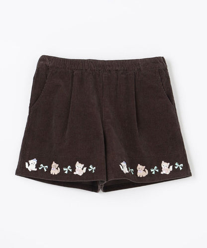 日本童裝 aF#a325 貓咪刺繡燈芯絨短褲 110-160cm 女童款 冬季 PANTS
