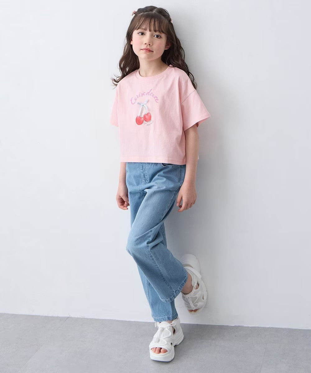 日本童裝 aF#a325 刺繡闊腳牛仔長褲 110-160cm 女童款 夏季 PANTS