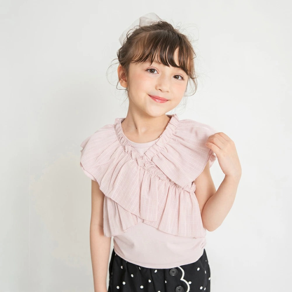日本童裝 Branshes 荷葉邊交叉上衣 80-150cm 女童款 夏季 TOPS