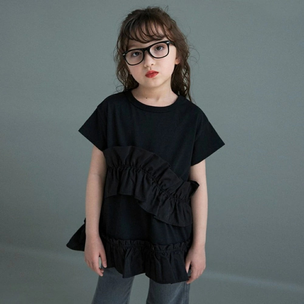 日本童裝 Branshes褶皺荷葉邊上衣 100-150cm 女童款 夏季 TOPS