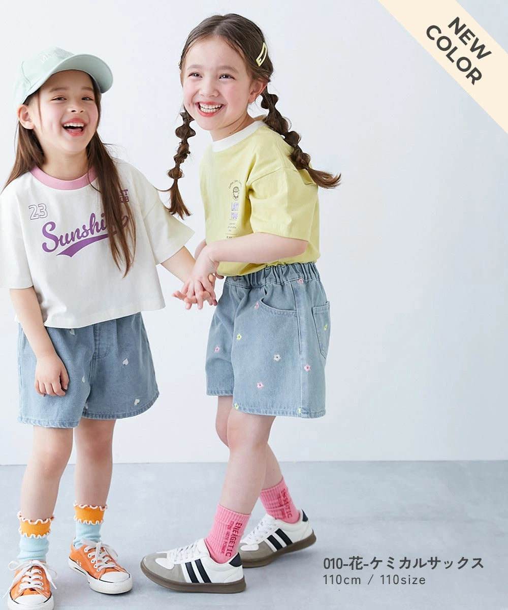 日本童裝 dev!rock 愛心花朵刺繡牛仔短褲 100-160cm 女童款 夏季 PANTS