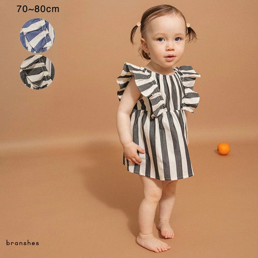 日本童裝 Branshes 染色條紋連衣 70-80cm 女童款 初生嬰兒 夏季 Jumpsuit