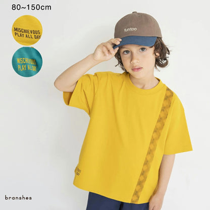 日本童裝 Branshes 拼接格紋短袖上衣 80-150cm 男童款 夏季 TOPS